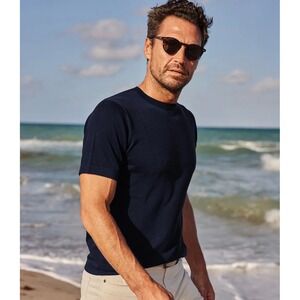 Collars & Co Mens Size Large Maranello Mid-Weight Cotton Silk Knit Tee Navy NEW